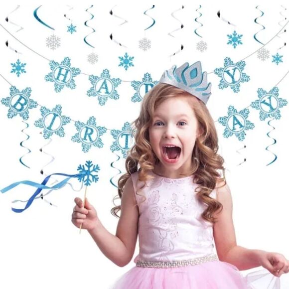NWT Snowflake Birthday Banner Frozen Birthday Party Decoration - Picture 1 of 6